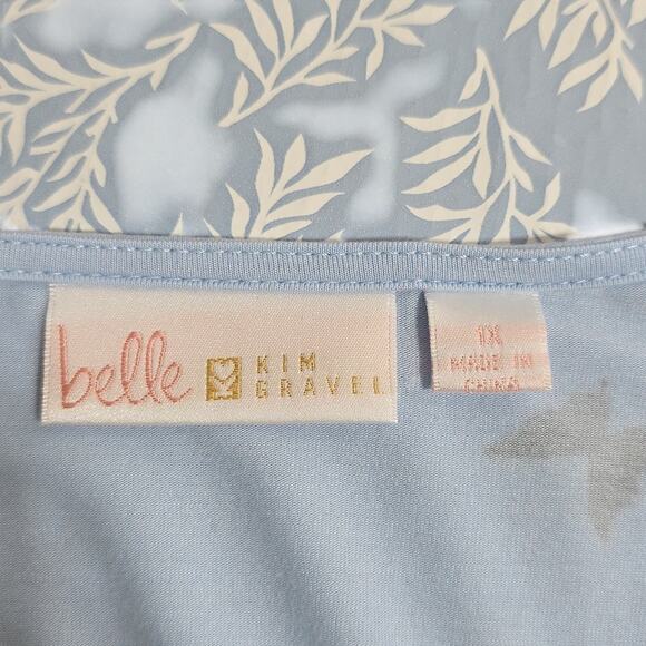Belle by Kim Gravel Womens Sz 1X Blue Butterfly Stretchy Lace Bell Sleeve Top - Picture 2 of 11
